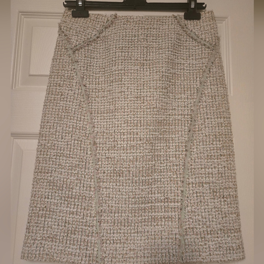 Zac Posen Cream, Pink And Mint Tweed Pencil Skirt